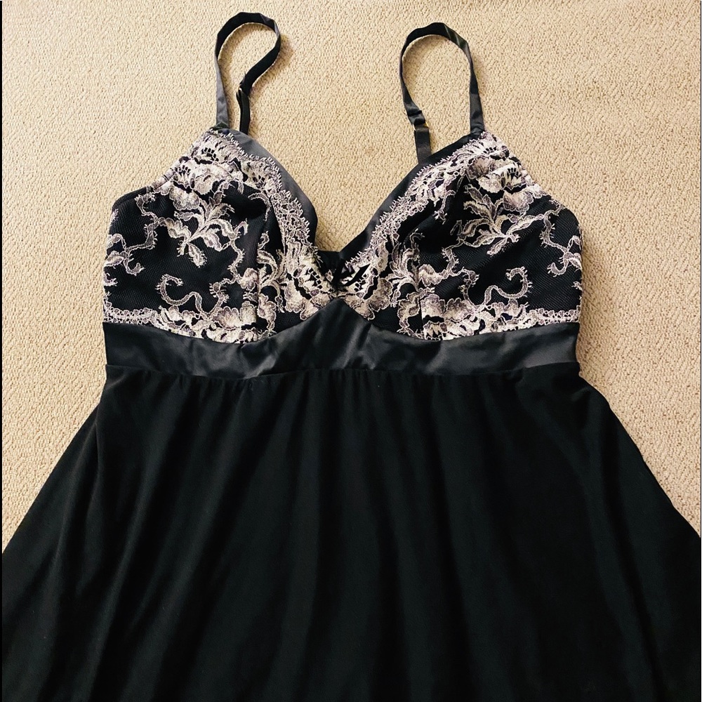 Soma baby doll night gown S black w white eyelash lace nylon polyester lingerie